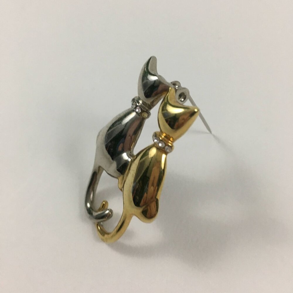 Liz Claiborne Vintage Cat Brooch: Tri-Tone Rhinestone Collars - Picture 3 of 8